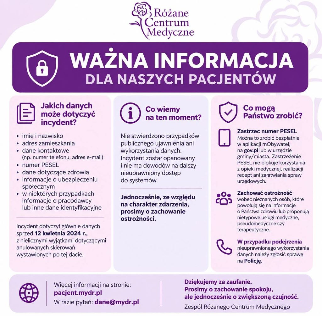 WAŻNA INFORMACJA DLA NASZYCH PACJENTÓW